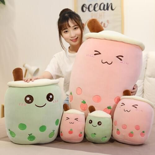 Cute and creative pearl milk tea pillow for girls sleeping in bed holding big doll cushion doll plush toy