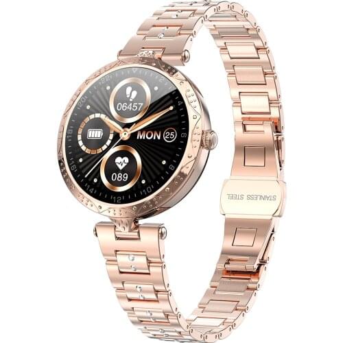AK22 Smart Watch Women IP68 Waterproof Full Circle Dial Touch Screen Heart Rate Blood Pressure Monitor Smartwatch 2020 Girl Lady