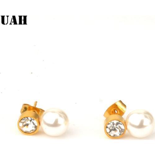 UAH Crystal Simulated Pearl Earrings Set Women Stainless Steel Jewelry Accessories Ball Stud Earring kit Bijouteria brincos