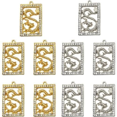 10Pcs Gold Silver Color Bling Rhinestone Charms Dragon Animals Pendants For Jewelry Making Accessories Necklace DIY Wholesale