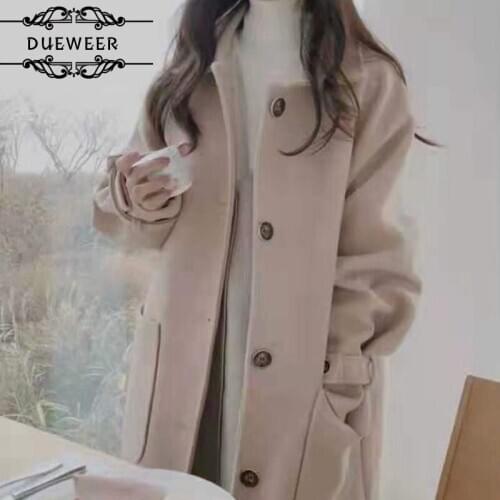 Wool Blends Women Long Solid Apricot Single Breasted Elegant Outwear Womens Winter Thickening Chic Korean Harajuku Fashion