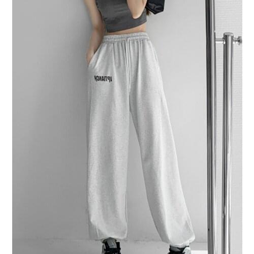 WOMENGAGA Fashion Spice Girl Loose Sports Running Pant For Women Letter Printed Casual Style Hip Hop Grey Bloomers Trousers MUJW