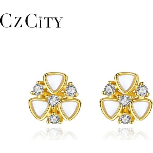 CZCITY 925 Sterling Silver Flower-Shaped Stud Earrings for Women Daily-Life Fine Jewelry Boucle D'Oreille Femme FE-0261