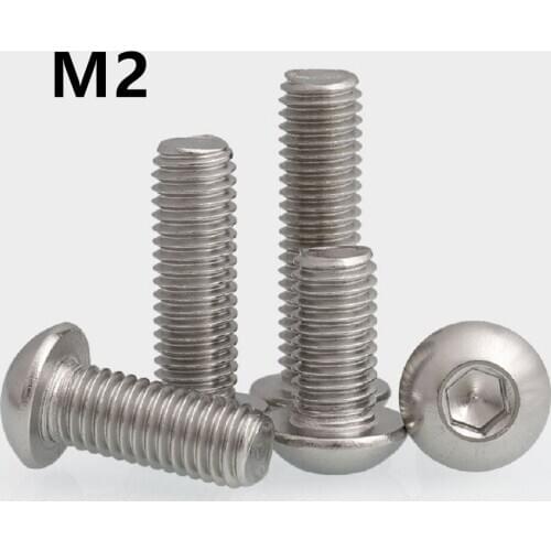100pcs/lot ISO7380 M2x3/4/5/6/8/10/12/40mm GB70.2 304Stainless Steel Round Head Screws Mushroom Hexagon Socket Button Head Screw