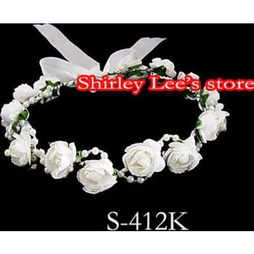 24 X Pretty Paper flower Plastic pearl wreath w/Bow , Wedding flower ,Girl wreath(EMS Free shipping)