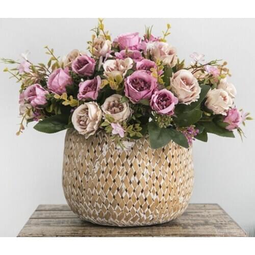 5 forks 8 Heads Bouquet Camellia Artificial Flower European Style Fake Flowers For Wedding Home Decor Bride Bouquet