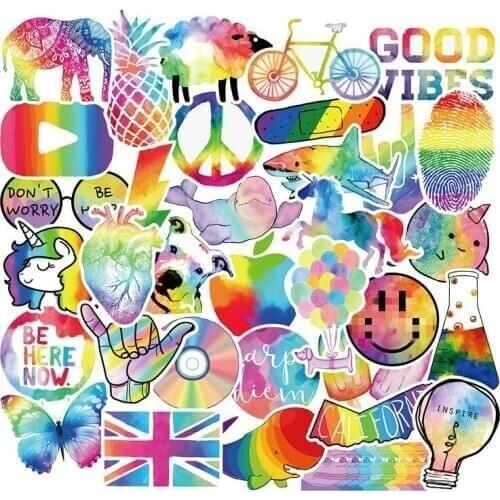 50pcs/bag Colorful Rainbow Colorful Graffiti Waterproof Stickers DIY Notebook Refrigerator Suitcase Car Motorcycle Stickers