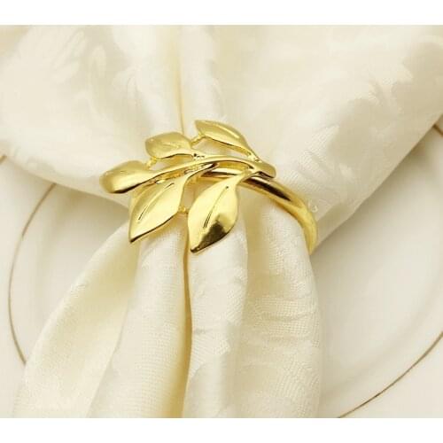 6Pcs/Lot Hotel Napkin Ring Napkin Holder Fall Leaves Napkin Buckle Christmas Wedding Party Gold Napkin Circle Dinner Table Decor