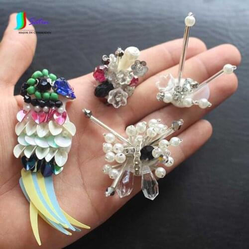 Nice Quality Flower Bird Style White Beading Sweater Coat Decoration Accessories Sequin Flowe Patch S0442H