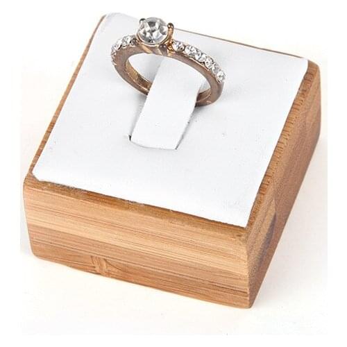 White PU Bamboo Mini Square Jewelry Ring Display Holder Stand Showcase Organizer Shelf