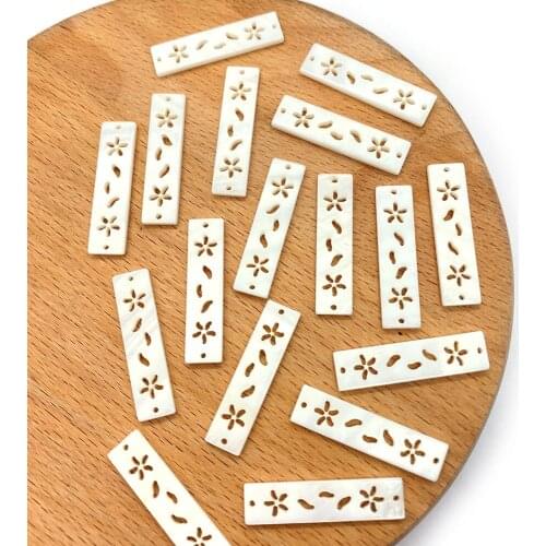 5pcs/pack Natural Freshwater Pearl Shell Loose Beads Rectangle Shapes White Color Ornamental Engraving DIY for Making Necklace