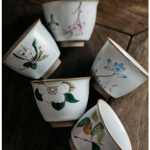 CHANSHOVA Traditional chinese retro style Handmade Crackle Ceramic cups 60ml tea cup China Ru Kiln Porcelain H236