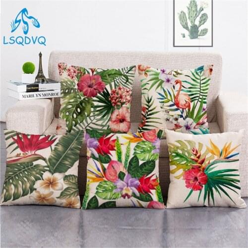 Tropical Plant Flower Animals Flamingo Polyester Cushion Cover Throw Pillow Case Floral Capa De Almofadas 45x45cm