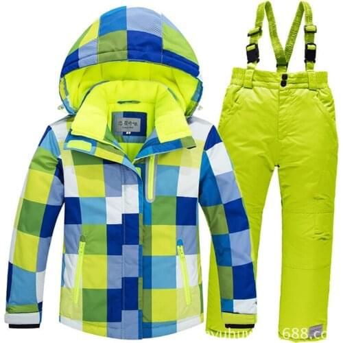 Kids Boys Girls Winter Snowboard Skiing Parka Jacket Snow Bib Snowsuit Set Warm Snowsuit Hooded Ski Jacket + Pants 2 Pcs Set