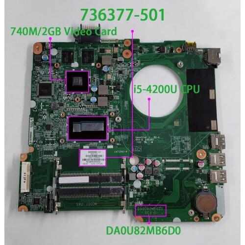 For HP 15-N Series 736377-501 736377-001 736377-601 DA0U82MB6D0 REV:D 740M/2GB i5-4200U Motherboard Mainboard Working Perfect