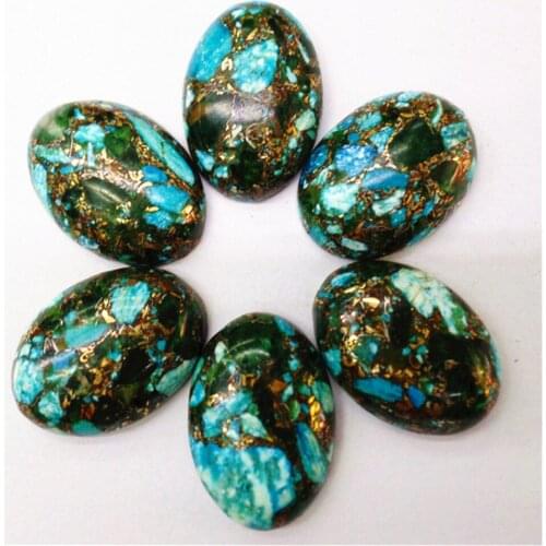 6Pcs 25x18x7mm Blue And Green Gold Sea Sediment Jasper & Pyrite Oval Cab Cabochon DIY Jewelry Making Accessories M329