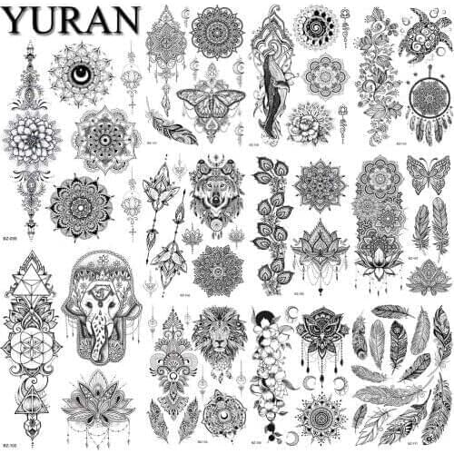 Hot Sexy Mandala Flower Temporary Tattoo Stickers For Women Henna Boho Fake Jewelry Waterpoof Black Large Tattoos Stickers Girls