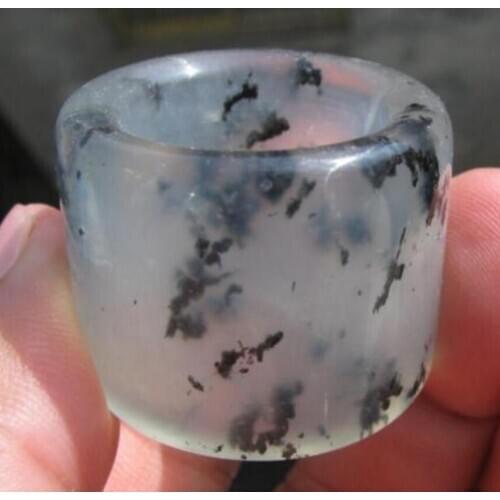 Free Shipping old natural clear jade hand carved band thumb ring size14 antique