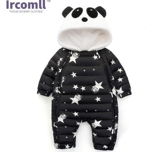 Ircomll New Winter Baby Romper For Panda Hooded Star Pattern Newborn Jumpsuit Snowsuit Infant Overcoat Baby Winter Down Coat