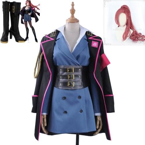 Game Japanese Voice Actor Division Rap Battle Kadenokoji Cosplay Costume Sock Bow Sexy V Neck Blue Dress Corset Jacket wig Shoes