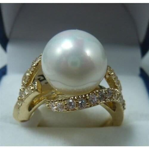 Pretty NEW 12MM White Shell Pearl Women' s Ring size 7#8#9#^^^@^Noble style Natural Fine jewe good