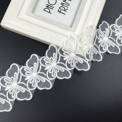 1 yard Butterfly 3D Flower Lace Trim Knitting Wedding Dress Embroidered DIY Handmade Patchwork Ribbon Sewing Supplies Craft