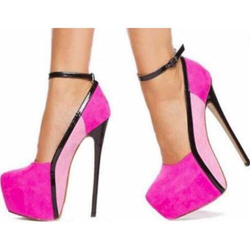 Summer 16cm hot pink super high heels women platform pumps patchwork stiletto heels dress pumps women wedding shoes plus size 42