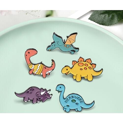 Anime Dinosaur Metal Enamel Pins dinosaur Pterosaur Stegosaurus Brooches Fashion Lapel Pin Backpack Bags Badge Gifts