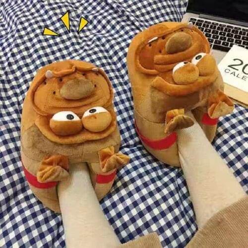 Cute Cartoon Soft Shar Pei Dog Cotton Slippers Shoes Home Warm Shoes Winter Plush Indoor Floor Slippers Furry Slides Sandals