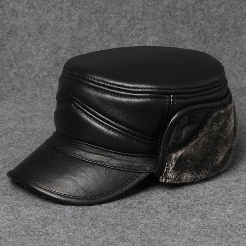 2017 New Men Earmuffs Genuine Leather Faux Fur Baseball Caps Thicken Warmer Winter Male Flat Hats Real Cowhide Gorras B-7227
