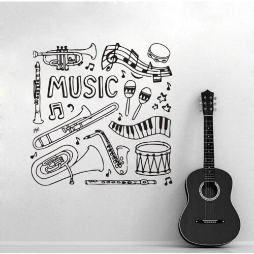 Music Instruments Tools Wall Decals Piano Saxophone Drum Set Wall Sticker Music Studio Decoration Teens Room Musical Art AC342