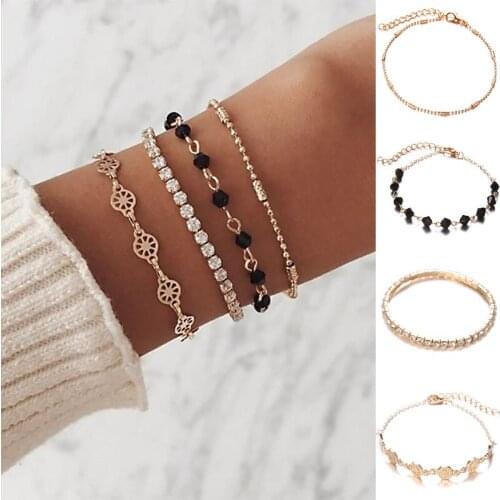 Bracelet Set 4PCS/Set Gold Adjustable Engraving Compass Bead Multilayer Lady Exquisite Party Clothing Accessories Crystal Simple