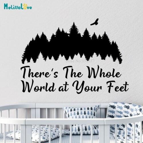 Theres The Whole World at Your Feet Quote Wall Decals Forest Adventure Awaits Nursery Decoration BA550
