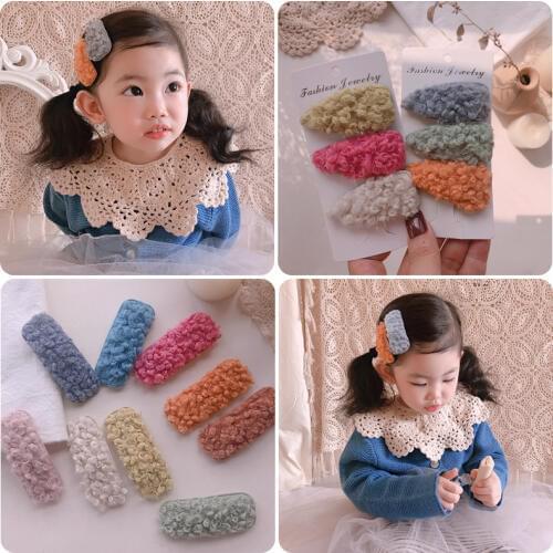 2020 NEW Winter Girls Cute Cartoon Cashmere Faux Fur Soft Hairpins Sweet Children Hair Clips Barrettes Kid Hair Accessories