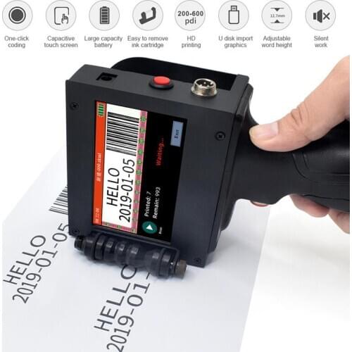 Portable Inkjet Printer Intelligent 600DPI Upgraded Handheld Jet Printer Inkjet Coding Machine Date Coder with Inch LED