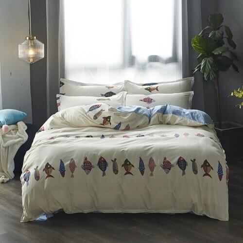 Simple Cartoon Fish Comforter Bedding Set Modern Fashion Double Sided King Queen Full Single Size Duvet Cover Sheet Pillowcase