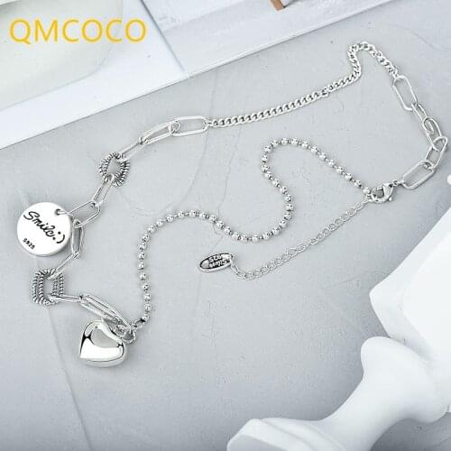 Korean 925 Silver Smile Face Round Heart-Shaped Pendant Necklace Vintage Simple Women Party Jewelry Accessories