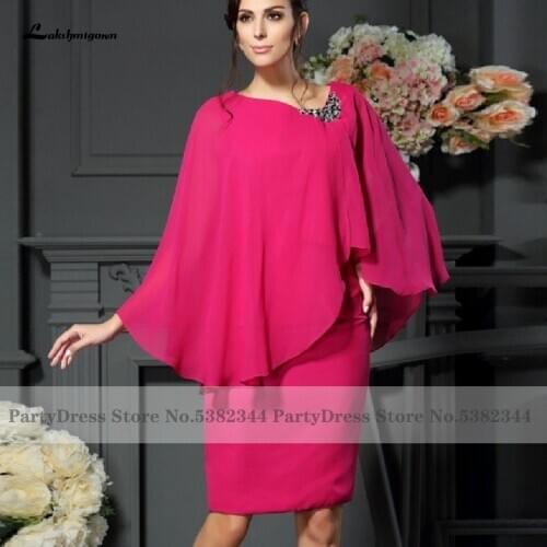 Plus Size Fuchsia Pink Mother of the Bride Dress for Weddings 2020 Elegant Women Guest Party Gowns with Cape Abendkleider