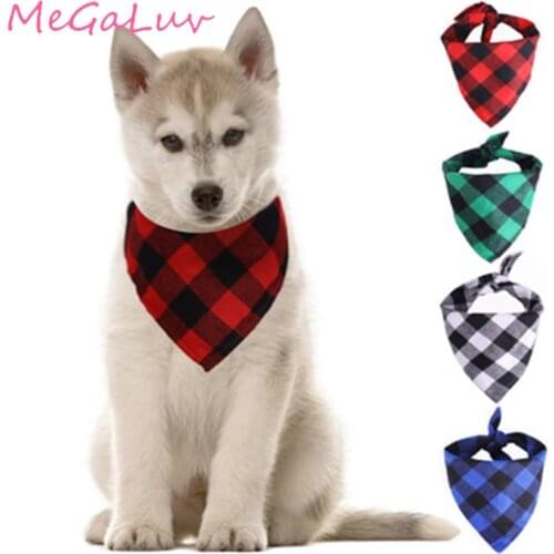 Red Green Blue White Plaid Pet Bibs Scarf Cotton Double Thickening Pet Bandana for Small Large Cats Dogs