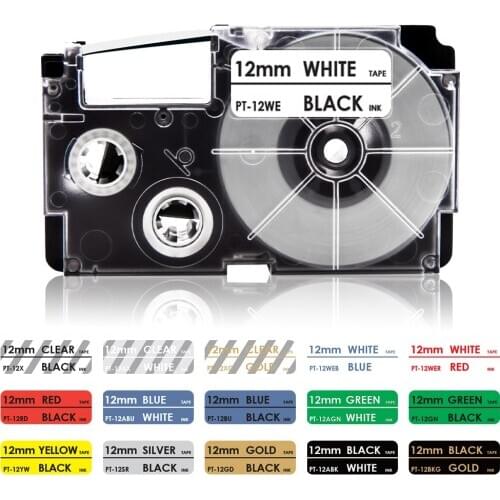 Topcolor 12mm 9mm 6mm XR Label Tape Compatible Casio Label Maker XR12WE XR-12X XR-9WE XR6X for Casio Label Printer KL120 60 130