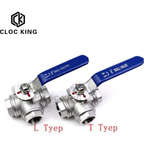 SS304 Stainless Steel Three-way Ball Valve L Type T Type 1/4" 3/8" 1/2" 3/4" 1" 1-1/2" 2" DN8 DN15 DN25 DN50 BSP Female thread