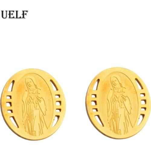 Uelf Earring with Virgin of Guadalupe Stainless Steel Round Catholic Stud Earring in Gold Color