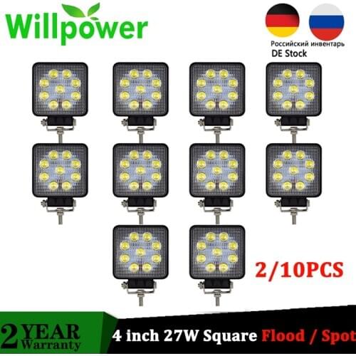 Willpower 2X 10X 4 inch 27w Square Flood Spot Beam led Work Light CE RoHS offroad truck tractor LED car lights Fog Lamp 12v 24v