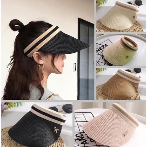 HUISHI Hats For Women Sun Hats Parent-Child New Womans Female Bowknot Visor Caps Hand Made DIY Straw Summer Cap Empty Top Shade