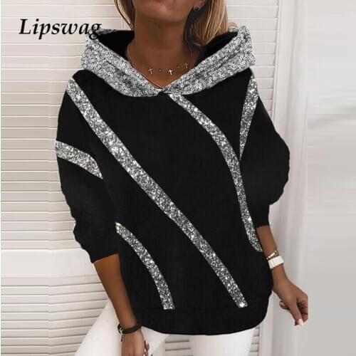 Autumn New Fashion Sequin Women Hooded Sweatshirt 2020 Spring Casual Long Sleeve Tops Pullover Harajuku Female Patchwork Hoodies