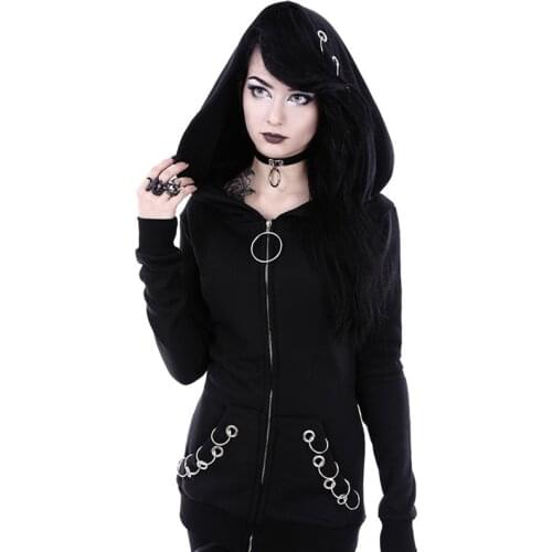 Dark Punk Style Long sleeved Loose Hooded Halloween Cosplay Costume Spring Autumn Sweater Women Zipper Coat Streetwear