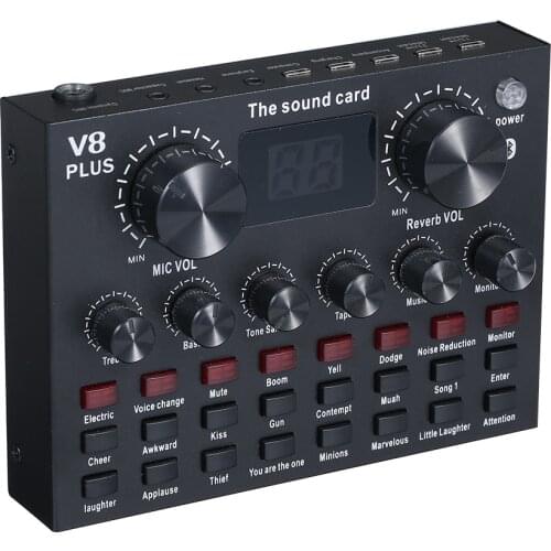 V8 Plus Live Sound Card with Audio Cable USB Cable BT Accompaniment Sound Effects Universal for Phone Computer