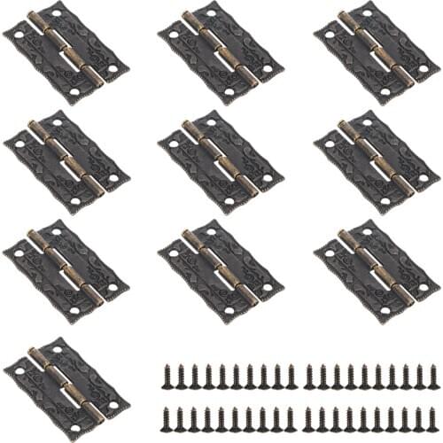 10pcs Antique Bronze Mini Brass Hinges Wooden Jewelry Box Carbinet Open Furniture Hinges Replacement Hardware Hinges Tools