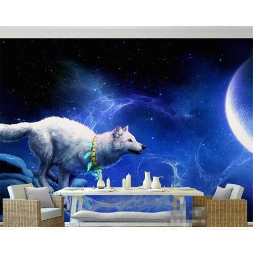 Beibehang white wolf and moon art 3d wallpaper gaming room living room painter home decoration wall wallpaper papel de parede