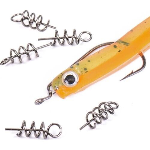 50 PCS/Lot Stainless Steal Fishing Lures Fixed Hook Pin Latch Needle Soft Worms Fishing Bait Spring Fish Tools